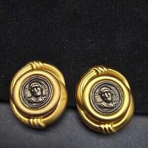 Roman Emperor Clip On Earrings Gold Tone Bronze Tone Vintage